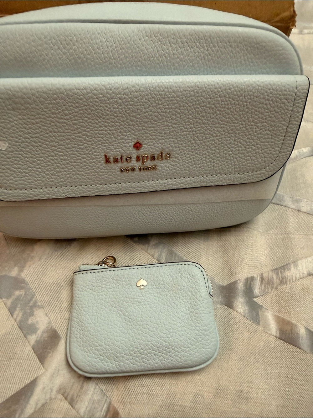 Kate Spade Pebbled Leather Crossbody in Pale Blue with Gold Hardware